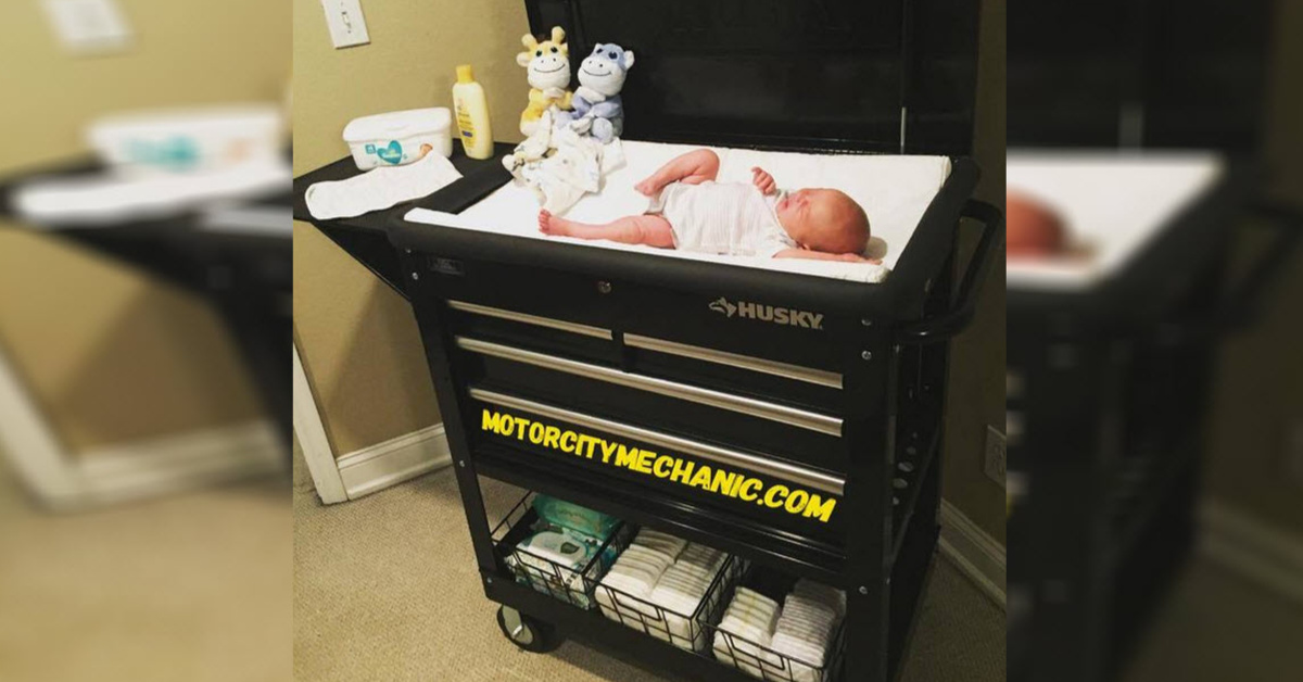 Dad Has Ingenious Plan To Use Toolbox As A Diaper Changing Station